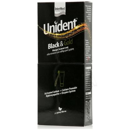 Εικόνα της  INTERMED UNIDENT BLACK AND GOLD TOOTHPASTE 100ML- Λευκαντική οδοντόπαστα με γεύση Μέντα, 100ml