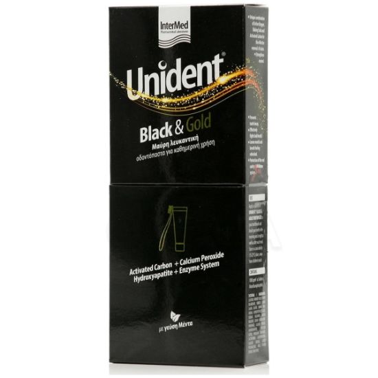 Εικόνα της  INTERMED UNIDENT BLACK AND GOLD TOOTHPASTE 100ML- Λευκαντική οδοντόπαστα με γεύση Μέντα, 100ml