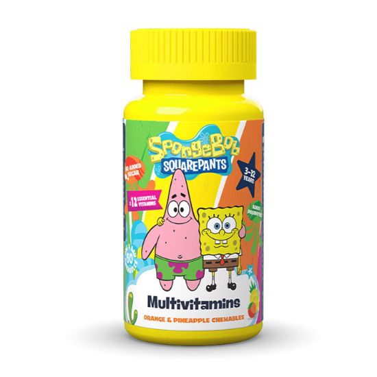 Εικόνα της BOB SPONGE MULTIVITAMINS 60CHEW.  Health Fuel Spongebob Multivitamins Chewables Βιταμίνη Για Παιδιά 3-12 Ετών Με Γεύση Πορτοκάλι & Ανανά 60caps