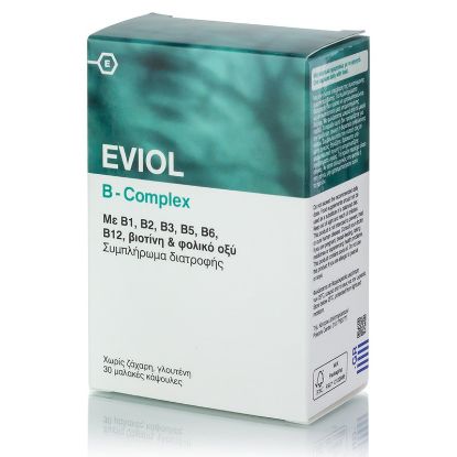 Εικόνα της EVIOL B COMPLEX 30CAPS  Eviol B-Complex Συμπλήρωμα Συμπλέγματος Βιταμίνης B για τη Φυσιολογική Λειτουργία του Νευρικού Συστήματος, 30CAPS