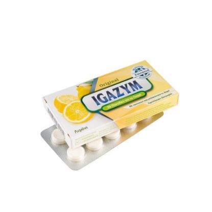 Picture of IGAZYM ORIGINAL LEMON 20TABS 16G  Igazym Original Παστίλιες που Μαλακώνουν το Λαιμό με Άρωμα Λεμόνι 20τμχ