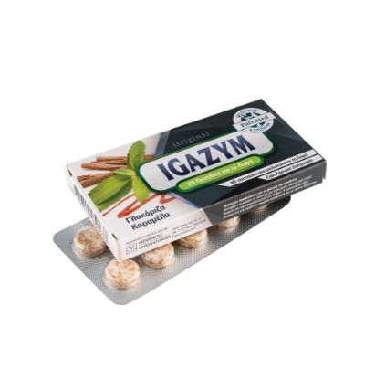 Picture of IGAZYM ORIGINAL ΚΑΡΑΜΕΛΑ- ΓΛΥΚΟΡΙΖΑ 20ΤΑΒS 16G  Igazym Licorice & Caramel Παστίλιες για τον Λαιμό, με Γλυκόριζα & Καραμέλα, 20Τμχ.