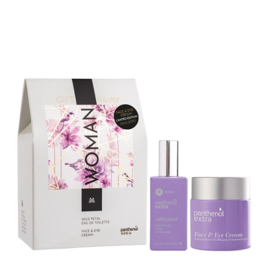 Picture of PANTHENOL EXTRA GIFT AWAY WOMAN WILD PETAL EAU DE TOILETTE 50ML & FACE & EYE CREAM 100ML PROMO ΑΡΩΜΑ 50ML &  ΔΩΡΟ ΚΕΡΜΑ ΠΡΟΣΩΠΟΥ - ΜΑΤΙΩΝ 100ML