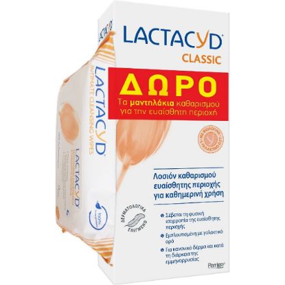 Εικόνα της  LACTACYD CLASSIC 300ML+LACTACYD INTIM WIPES 15T. ΔΩΡΟ     Lactacyd Intimate Washing Lotion Καθημερινή Προστασία & Φροντίδα για την Ευαίσθητη Περιοχή, 300ml & ΔΩΡΟ Intimate Wipes Υγρά Μαντηλάκια Καθαρισμού Ευαίσθητης Περιοχής, 15 τεμάχια