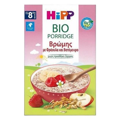 Εικόνα της HIPP BIO ΒΡΩΜΗ ΜΕ ΦΡΑΟΥΛΑ ΚΑΙ ΒΑΤΟΜΟΥΡΟ 250G   Hipp Βρεφική Κρέμα Βρώμης με Φράουλα & Βατόμουρο Χωρίς Ζάχαρη για Ηλικίες 8m+, 250g