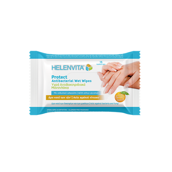 Εικόνα της HELENVITA PROTECT ANTIBACTERIAL WET WIPES 15 ΤΕΜ