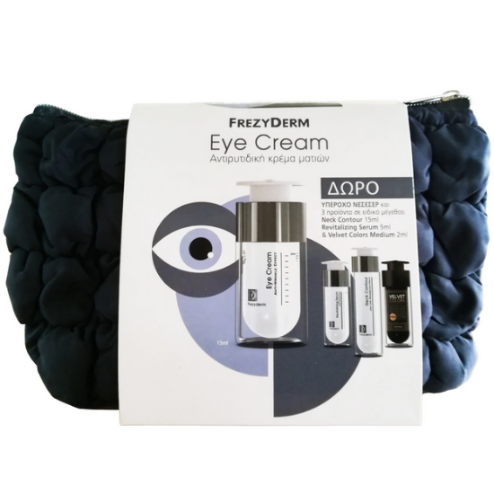 Εικόνα της FREZYDERM PROMO EYE CREAM 15ML+NECK CONTOUR 15ML+REVIT.SERUM 5ML+VELVET COLOR. 2ML