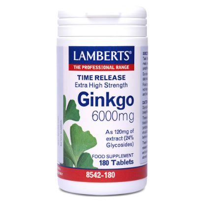 Εικόνα της LAMBERTS TIME RELEASE EXTRA STRENGTH GINKGO  6000MG, 180 TABS (8542-180) - ΔΙΑΤΗΡΕΙ ΤΗΝ ΠΕΡΙΦΕΡΙΚΗ ΚΥΚΛΟΦΟΡΙΑ ΤΟΥ ΑΙΜΑΤΟΣ ΣΤΑ ΑΚΡΑ 6000MG, 180 TABS