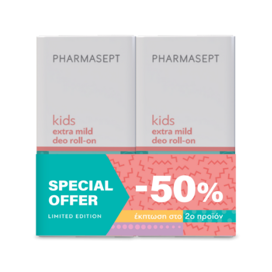 Εικόνα της PHARMASEPT PROMO (-50% ΣΤΟ 2ο ΠΡΟΙΟΝ) KIDS EXTRA MILD DEO ROLL-ON ΑΠΟΣΜΗΤΙΚΟ ΓΙΑ ΠΑΙΔΙΑ & ΕΦΗΒΟΥΣ, 2x50ml
